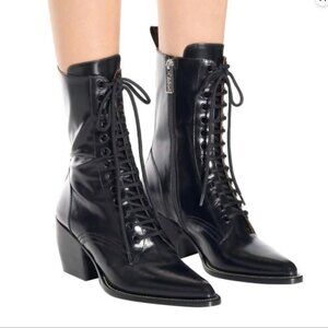 Chloe Black Glossed Leather Lace Up Rylee Boots - Sz. 38.5